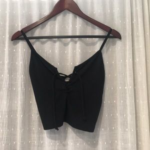 Black lace-up crop top